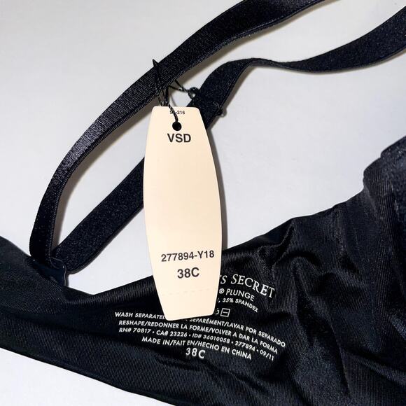 Victoria's Secret Bra 38C Black Bling Miraculous Bombshell Plunge Padded 2 Cup - Picture 7 of 9